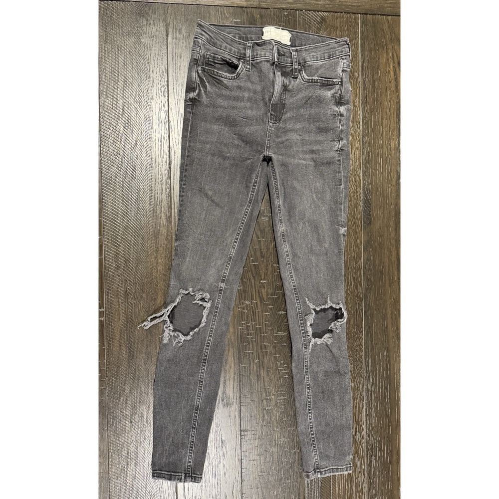 Free People Size 26 W26 Faded Black Gray Distressed Ripped Knee Skinny Jeans